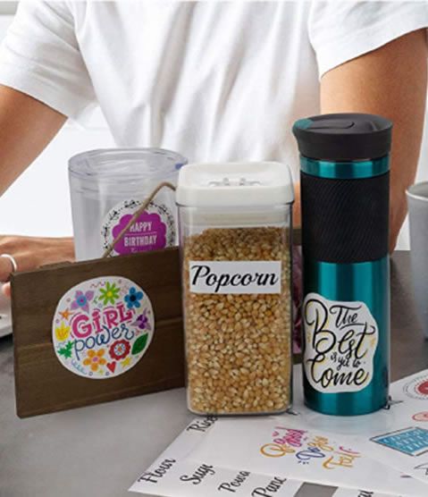 Printed labels applied to a jar, cup and packaging