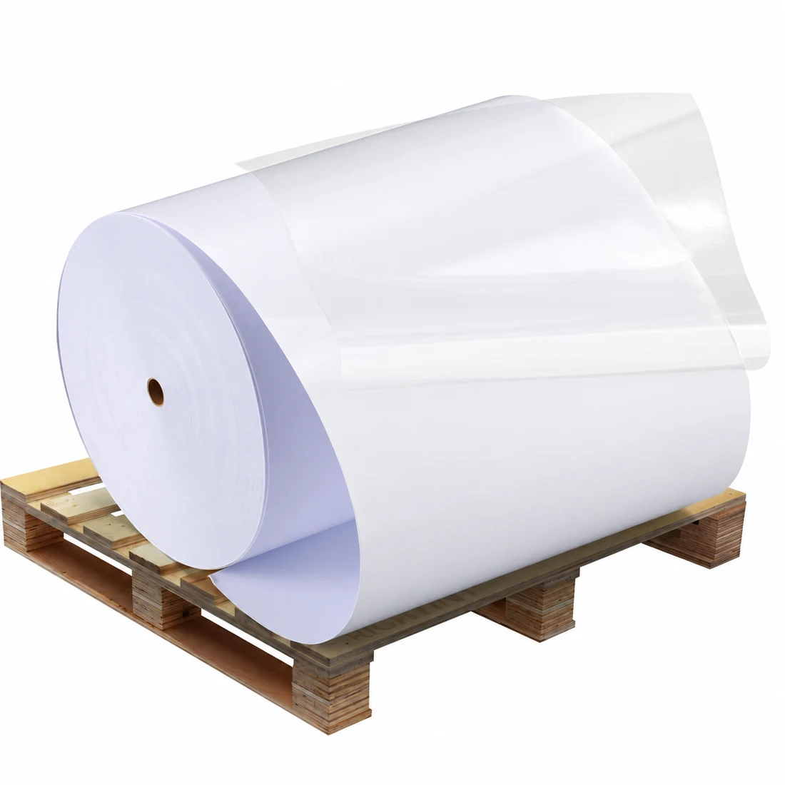 Roll showing transparent BOPP peeled back from its white glassine liner