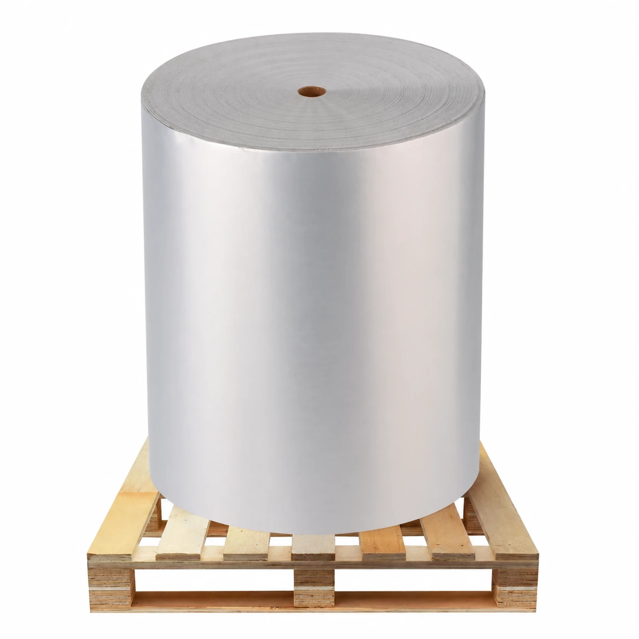 Matte-silver PET labelstock rolls with the silver face visible